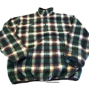 Eagle Golf Plaid Fleece 1/4 Zip‎ Pullover Jacket Men's L Logo Green Black Cream